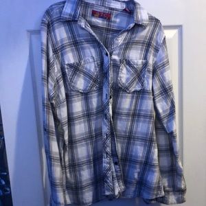 White Gray Plaid flannel size large worn ones